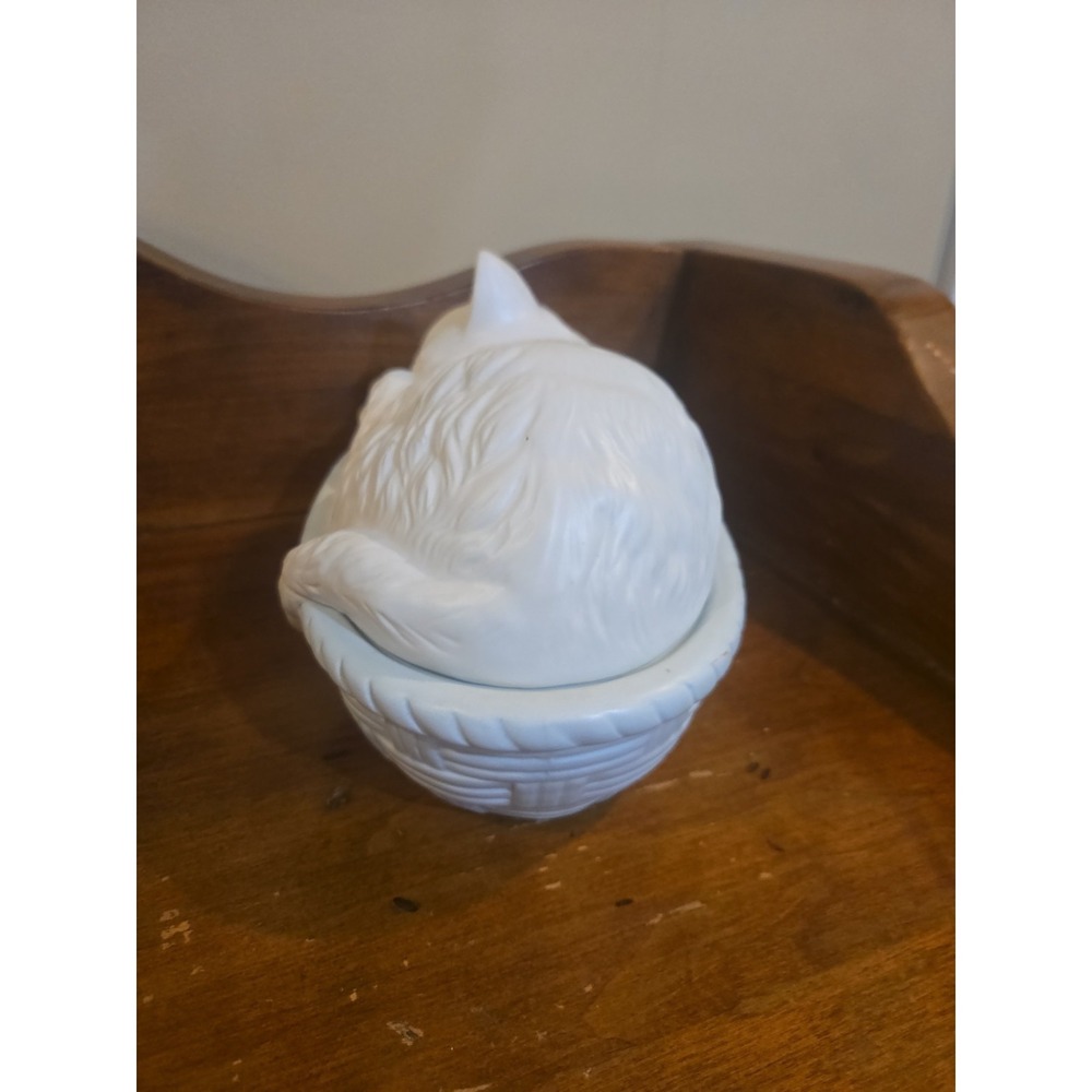 Vintage House of Lloyd 2 Piece Ceramic Cat/Kitten On Basket 1989 Cookie Candy - Picture 2 of 11